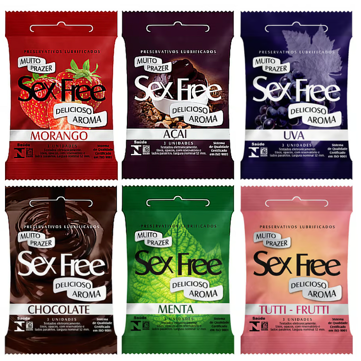 PRESERVATIVOS LUBRIFICADOS AROMÁTICOS COM 3 UNIDADES SEX FREE